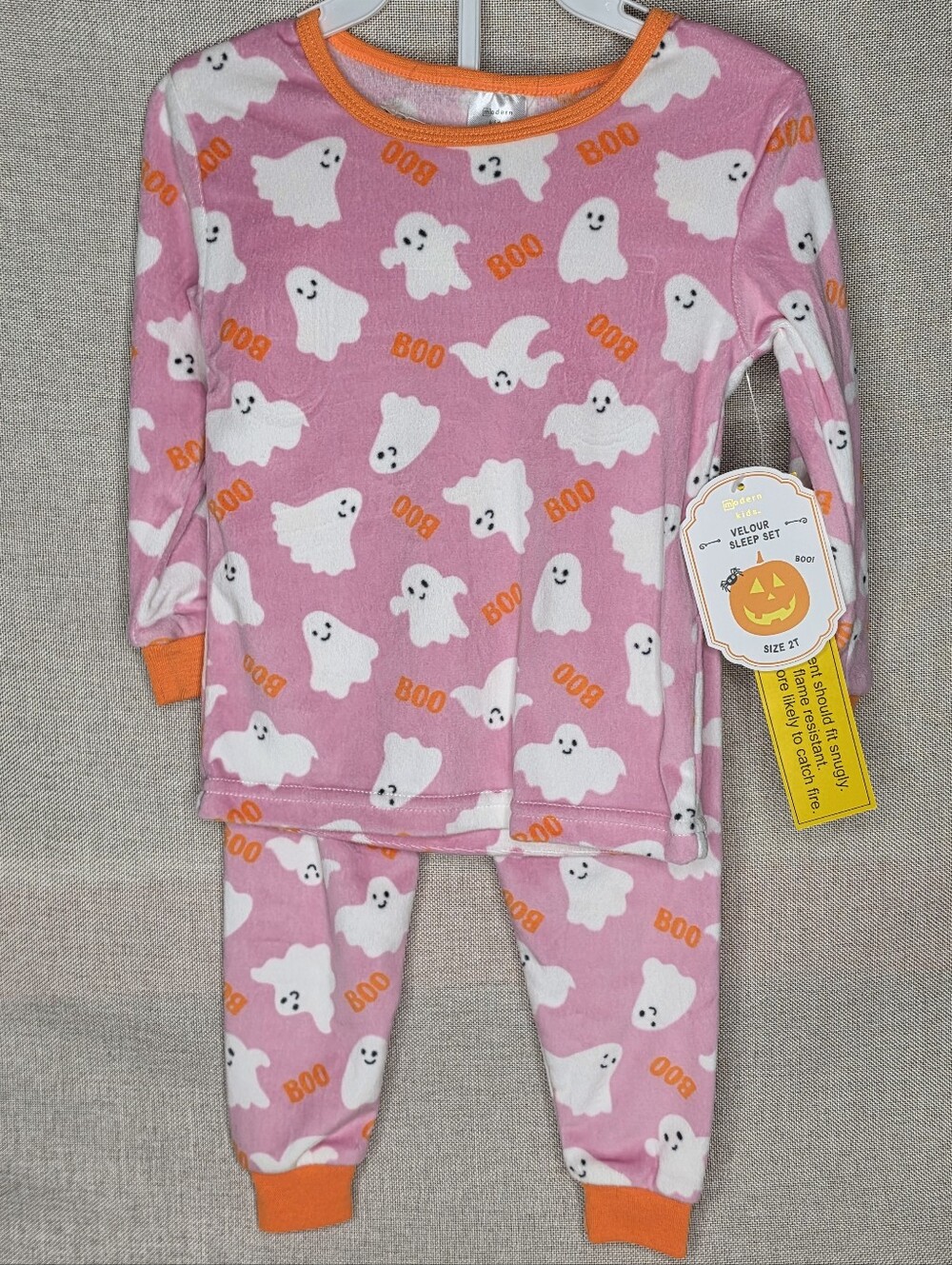 Kids Pink Ghost Print Halloween Pajama Set - Long Sleeve & Pants 2T NWT